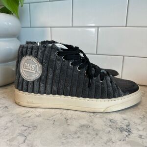 P448 Rocky Anthracite Gray Velvet Ribbed High Top Sneaker Women's Size 36 EUC